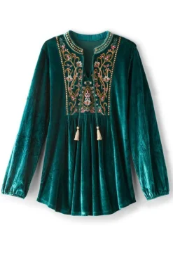 Soft Surroundings Ashanti Embellished Velvet Tunic- Tops
