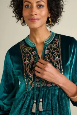 Soft Surroundings Ashanti Embellished Velvet Tunic- Tops