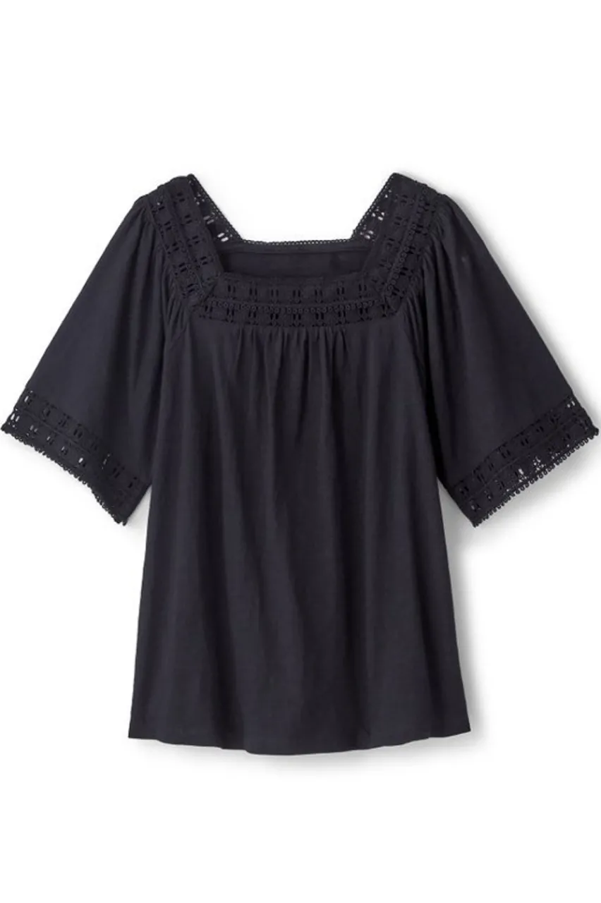 Soft Surroundings Brianna Crochet Knit Tee- Tops