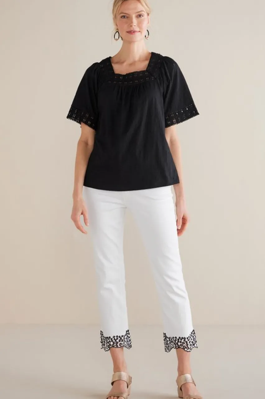 Soft Surroundings Brianna Crochet Knit Tee- Tops