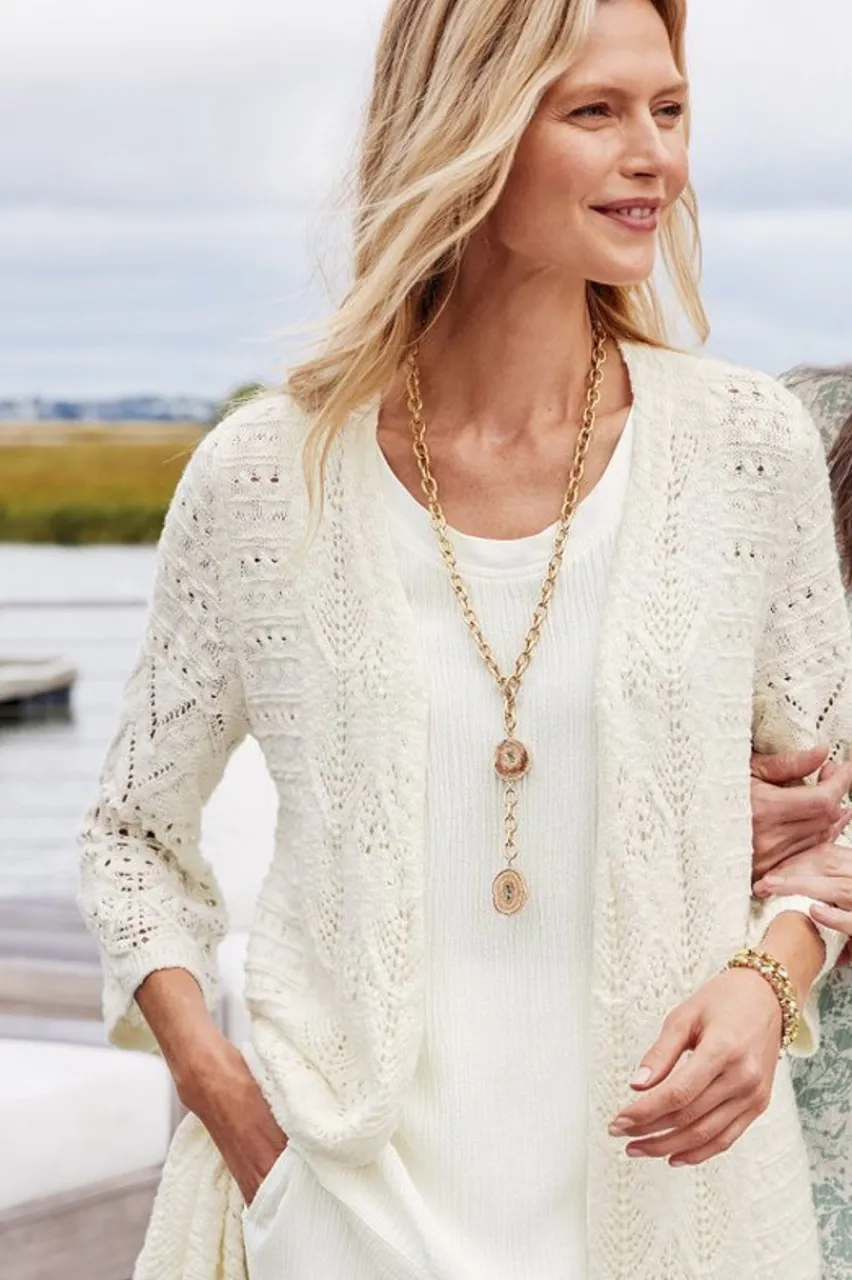 Soft Surroundings Calistoga Pointelle Cardigan- Tops|Sweaters & Cardigans