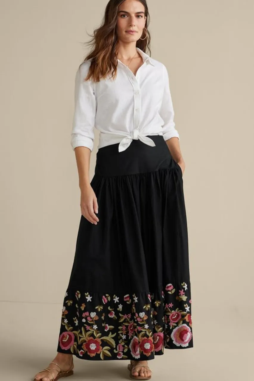 Soft Surroundings Cindi Embroidered Maxi Skirt- Skirts