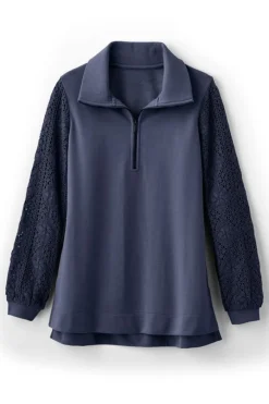 Soft Surroundings Crochet Sleeve French Terry Tunic- Tops