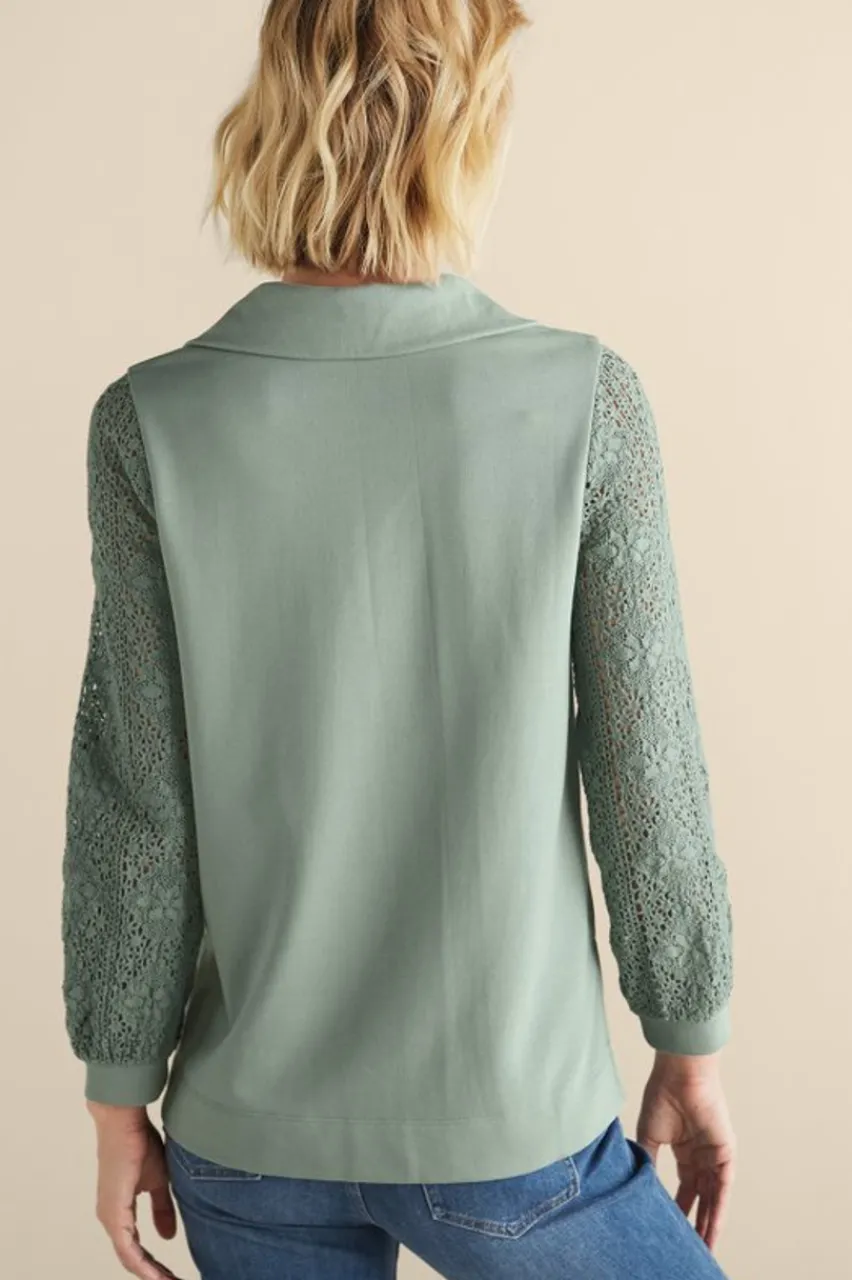 Soft Surroundings Crochet Sleeve French Terry Tunic- Tops