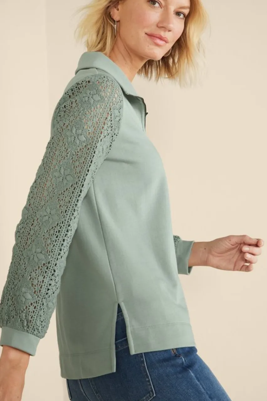 Soft Surroundings Crochet Sleeve French Terry Tunic- Tops