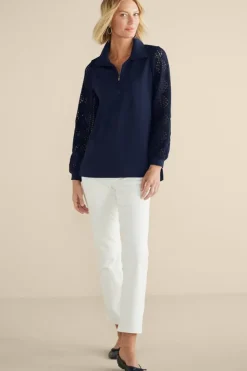 Soft Surroundings Crochet Sleeve French Terry Tunic- Tops