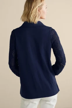 Soft Surroundings Crochet Sleeve French Terry Tunic- Tops