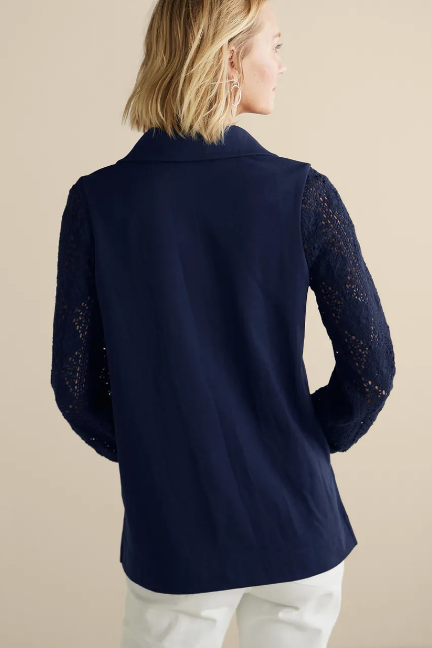 Soft Surroundings Crochet Sleeve French Terry Tunic- Tops