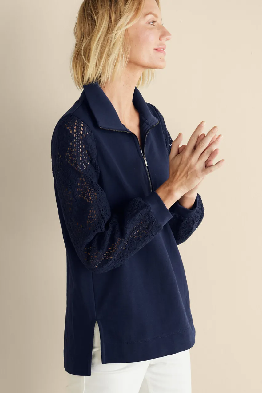 Soft Surroundings Crochet Sleeve French Terry Tunic- Tops