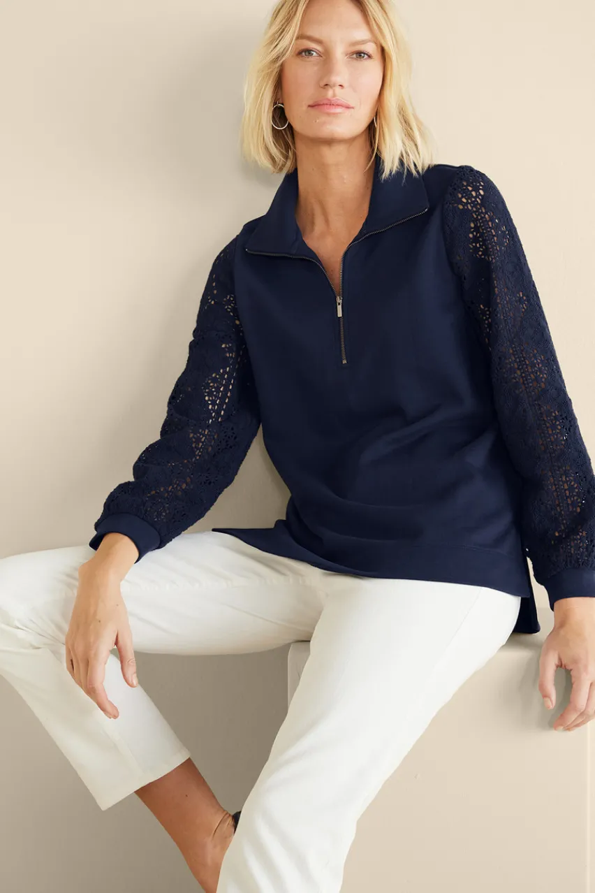 Soft Surroundings Crochet Sleeve French Terry Tunic- Tops