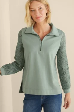 Soft Surroundings Crochet Sleeve French Terry Tunic- Tops