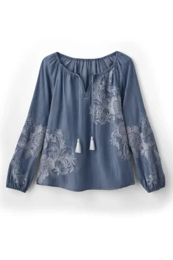 Soft Surroundings Diya Embroidered Tencel™ Peasant Top- Tops