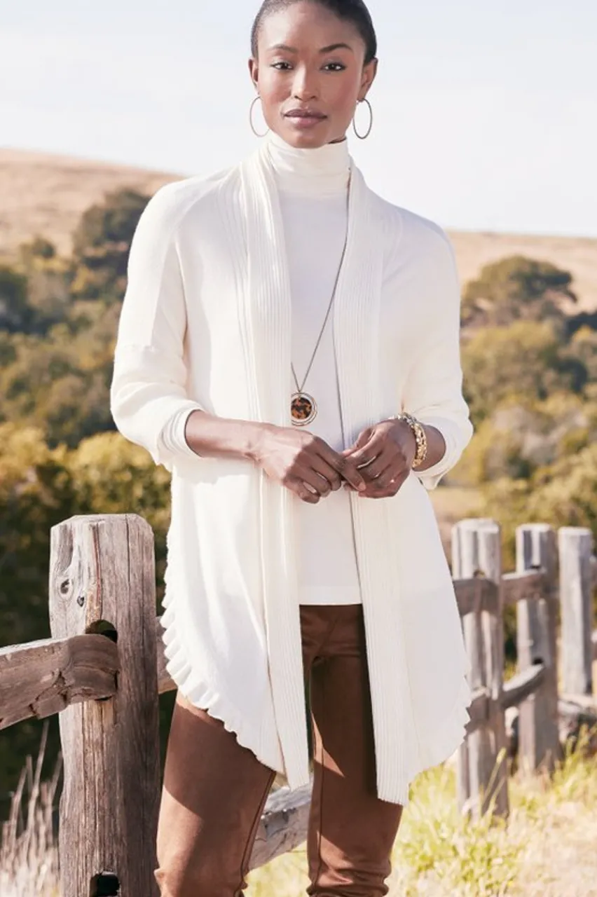 Soft Surroundings Draped Ruffle Cardigan- Tops|Toppers