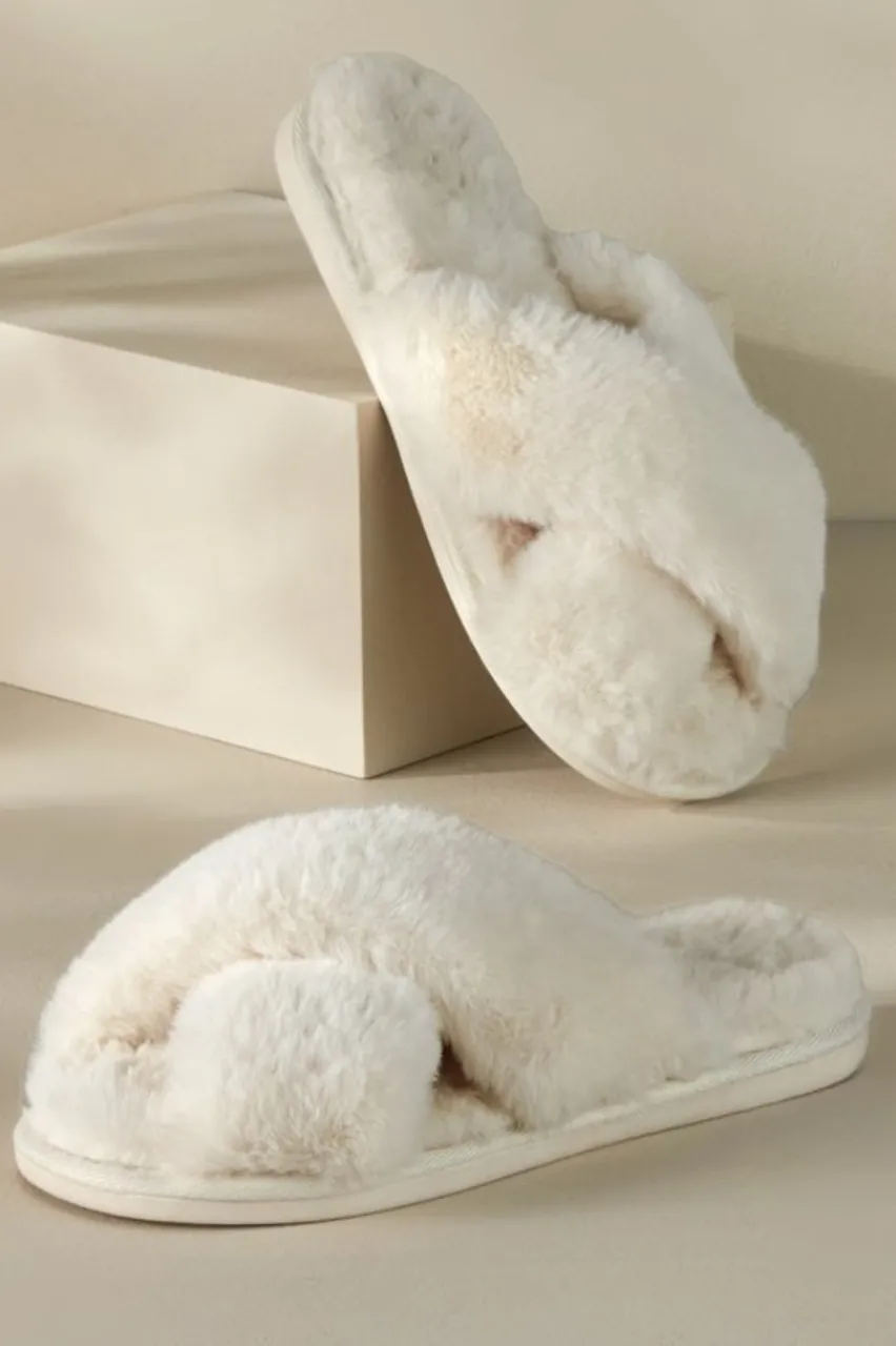 Soft Surroundings Dreama Faux Fur Cross Band Slippers- Shoes