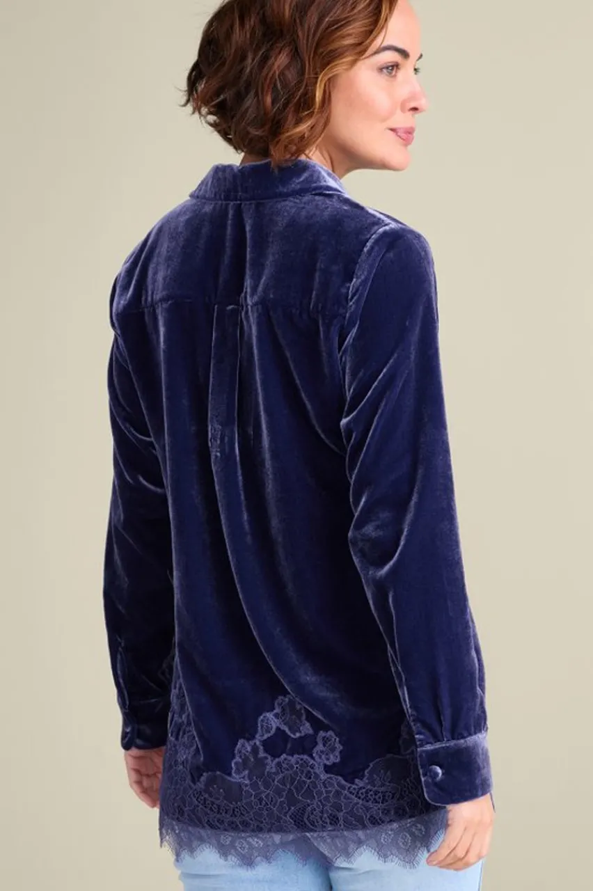 Soft Surroundings Eden Velvet and Lace Shirt- Tops