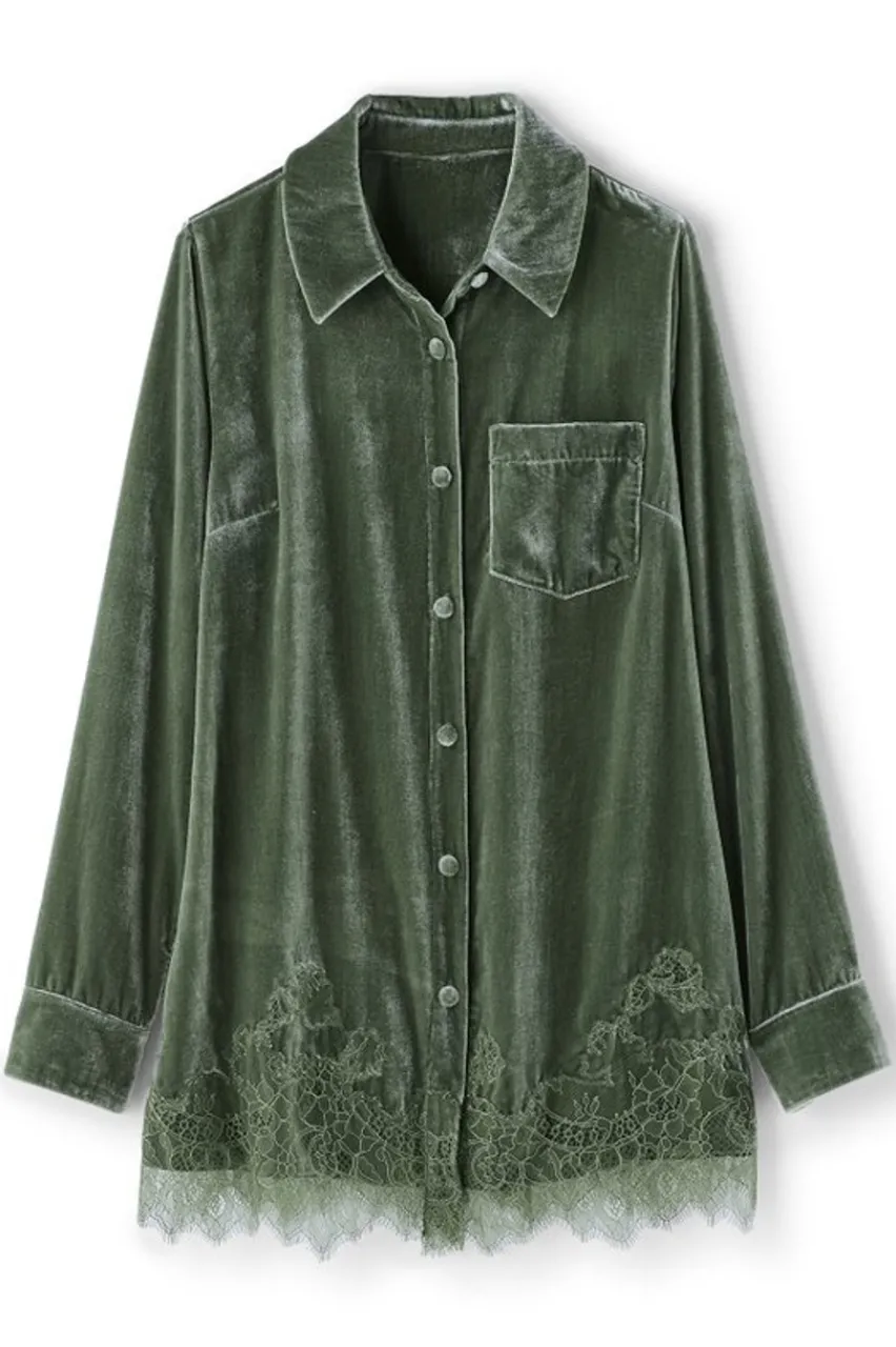 Soft Surroundings Eden Velvet and Lace Shirt- Tops