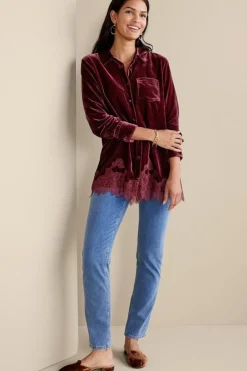 Soft Surroundings Eden Velvet and Lace Shirt- Tops