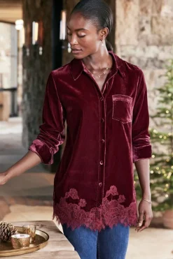 Soft Surroundings Eden Velvet and Lace Shirt- Tops