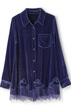 Soft Surroundings Eden Velvet and Lace Shirt- Tops