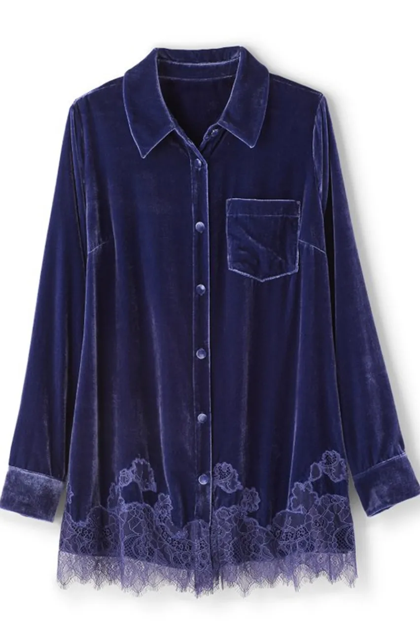 Soft Surroundings Eden Velvet and Lace Shirt- Tops