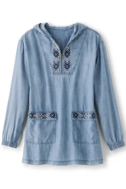 Soft Surroundings Evie Embroidered Tencel Hoodie- Tops