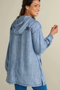 Soft Surroundings Evie Embroidered Tencel Hoodie- Tops