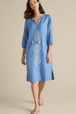 Soft Surroundings Hasana Linen Blend Midi Dress- Dresses