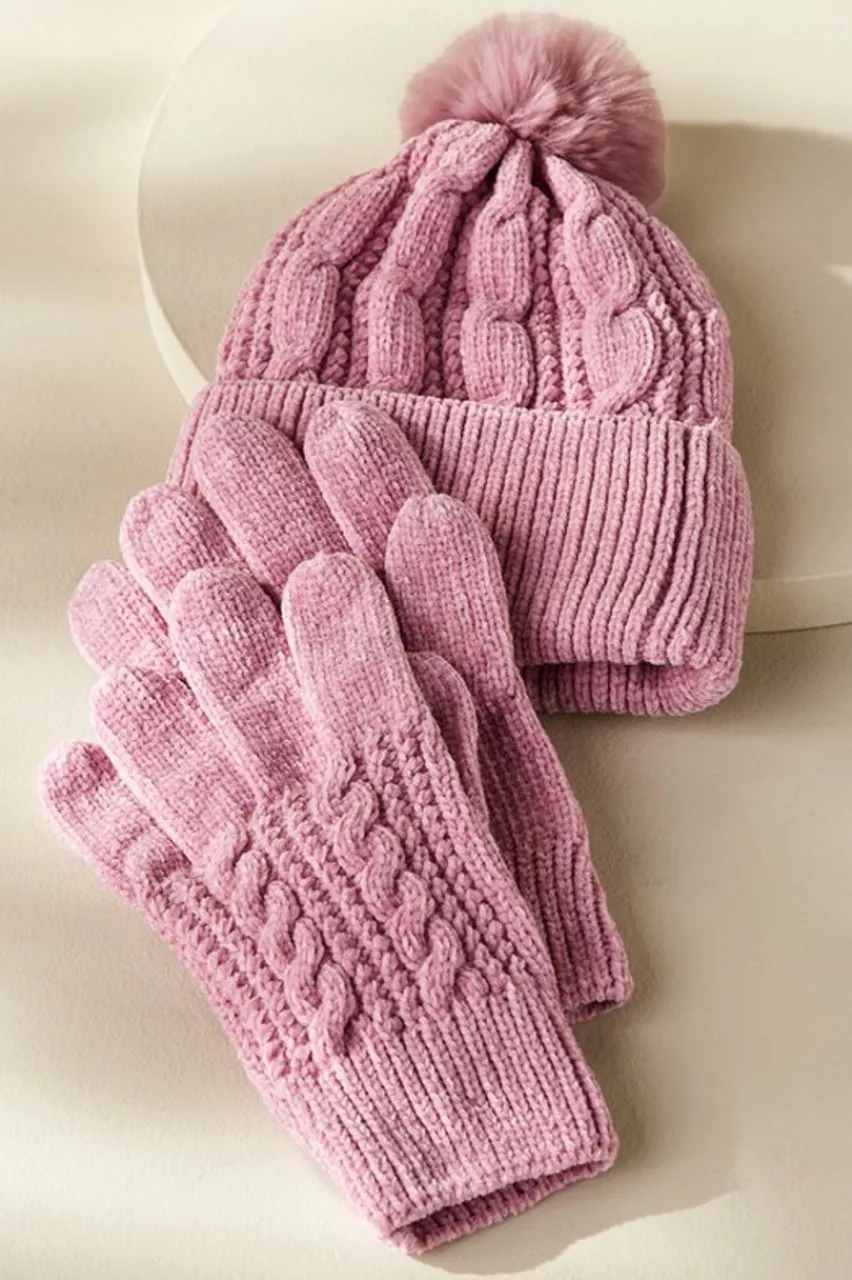 Soft Surroundings Jules Chenille Hat & Gloves Set- Hats
