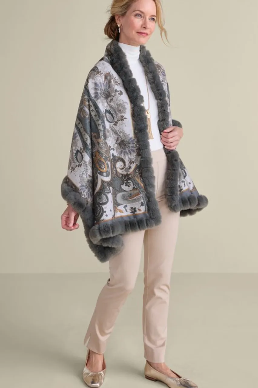 Soft Surroundings Katya Faux Fur Trim Wrap Scarf- Scarves & Wraps