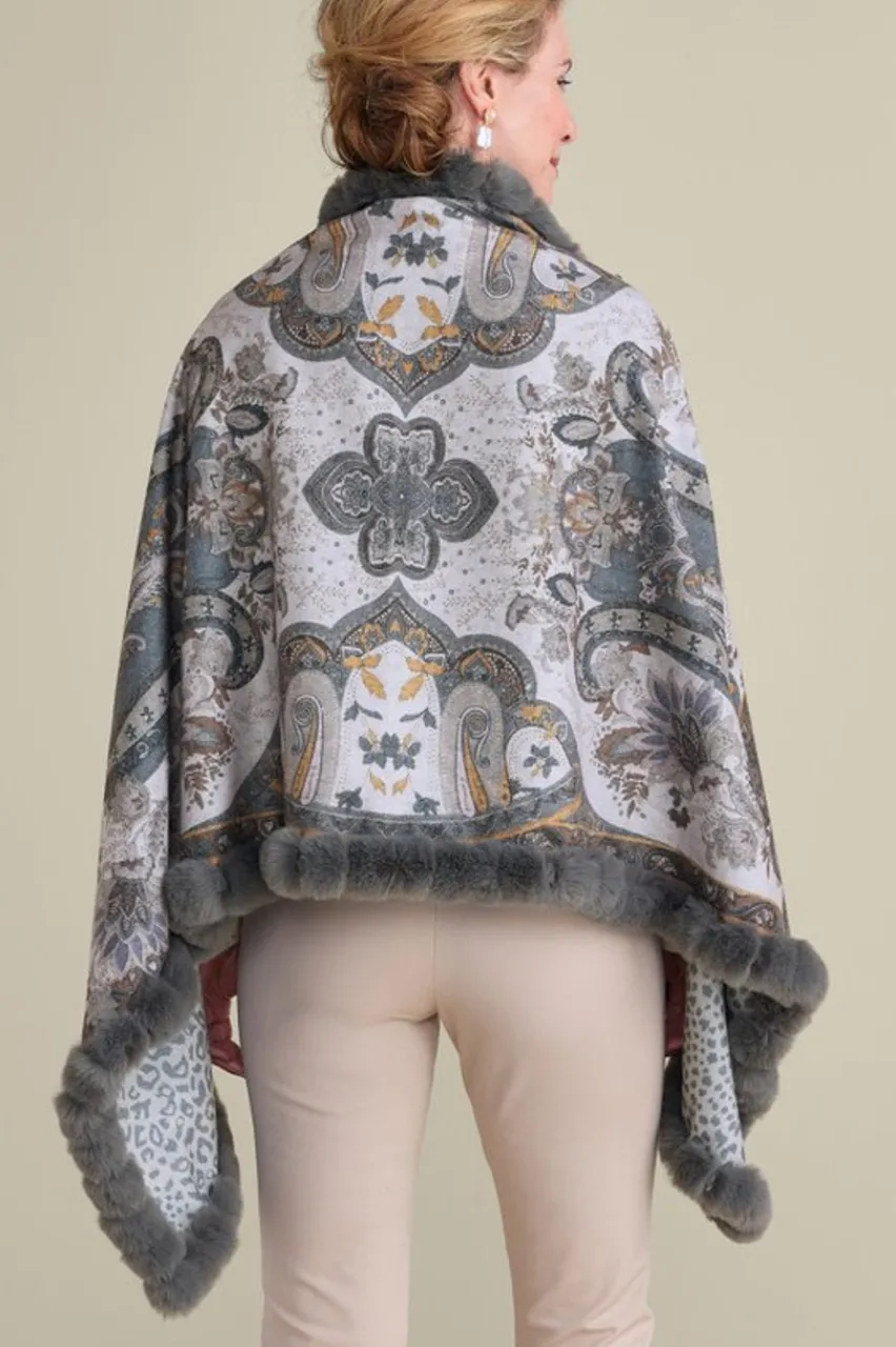 Soft Surroundings Katya Faux Fur Trim Wrap Scarf- Scarves & Wraps