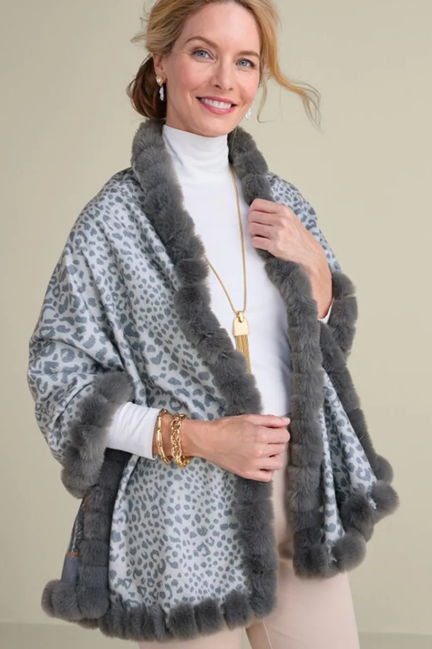 Soft Surroundings Katya Faux Fur Trim Wrap Scarf- Scarves & Wraps