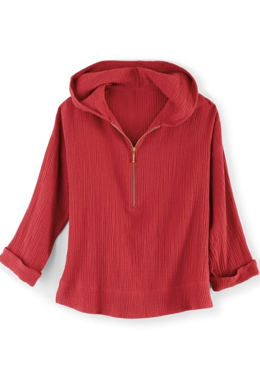 Soft Surroundings Kemia Gauze Hoodie- Tops