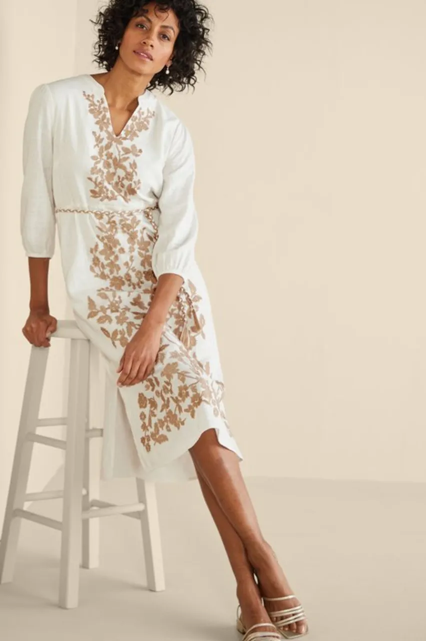 Soft Surroundings Kimora Embroidered Midi Dress- Dresses
