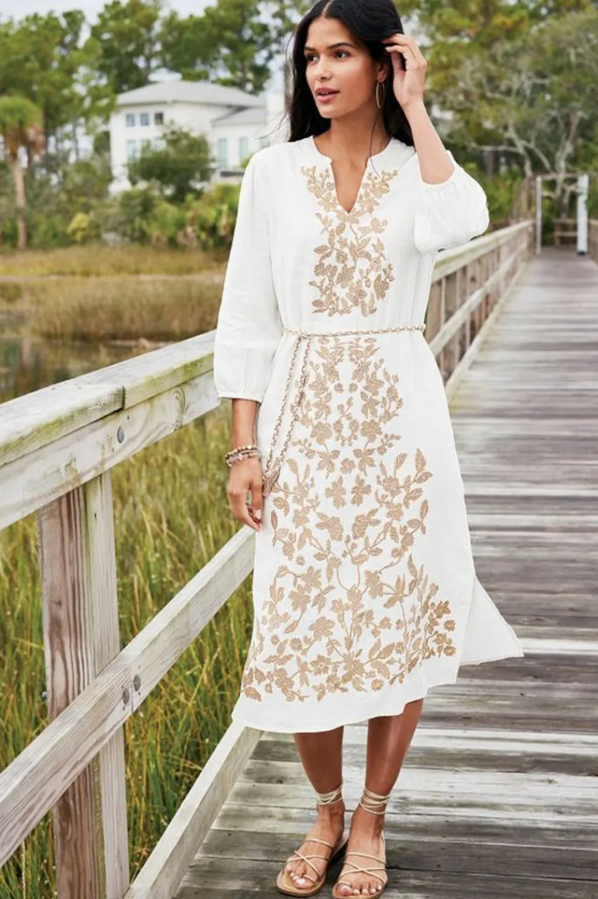 Soft Surroundings Kimora Embroidered Midi Dress- Dresses