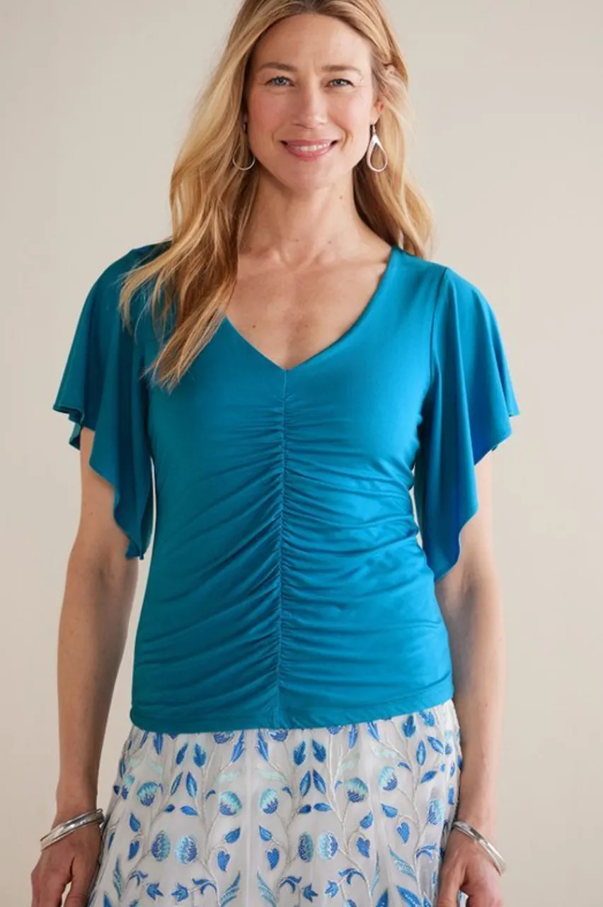 Soft Surroundings Leya Ruched Top- Tops
