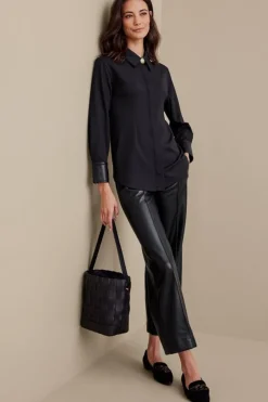 Soft Surroundings Mattea Faux Leather Cuff Tunic- Tops
