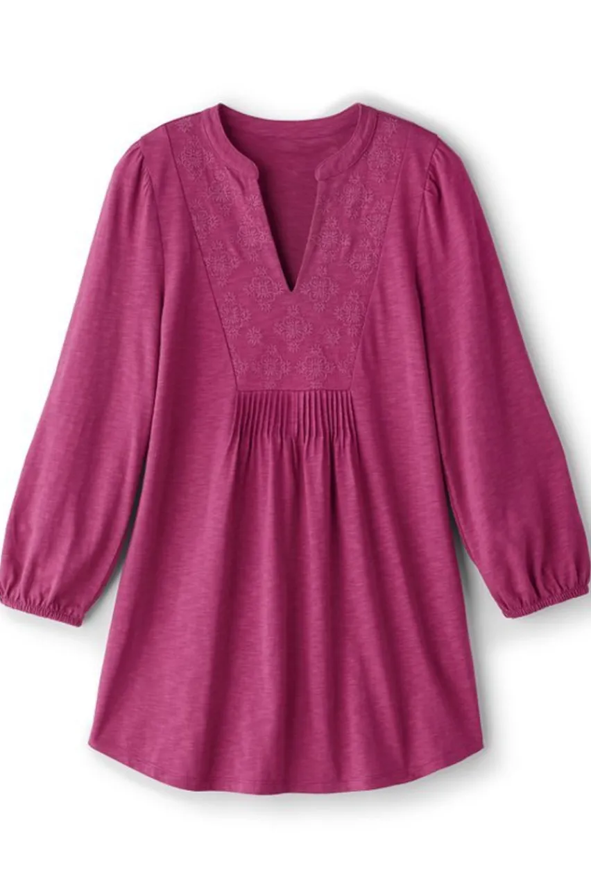 Soft Surroundings Mikaela Embroidered 3/4 Sleeve Tunic- Tops|Tunics & Leggings
