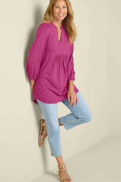 Soft Surroundings Mikaela Embroidered 3/4 Sleeve Tunic- Tops|Tunics & Leggings