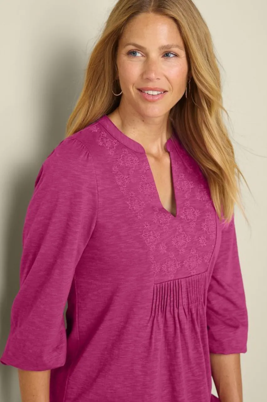 Soft Surroundings Mikaela Embroidered 3/4 Sleeve Tunic- Tops|Tunics & Leggings