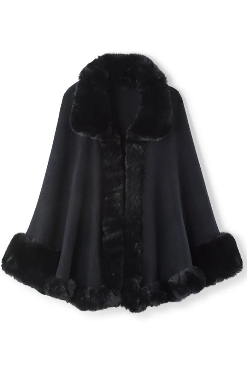 Soft Surroundings Mila Faux Fur Trim Cape- Scarves & Wraps