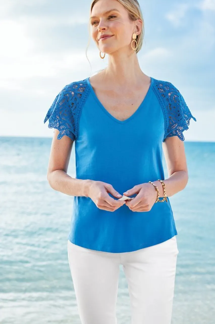 Soft Surroundings Nikita Lace Sleeve Tee- Tops