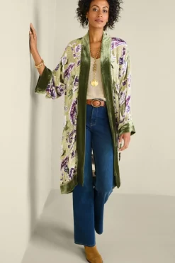 Soft Surroundings Nomi Silk Blend Velvet Kimono- Toppers|Jackets & Coats