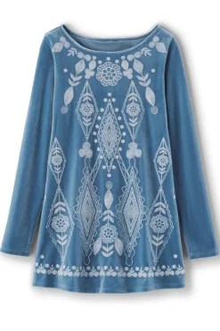 Soft Surroundings Nori Embroidered Velvet Tunic- Tops