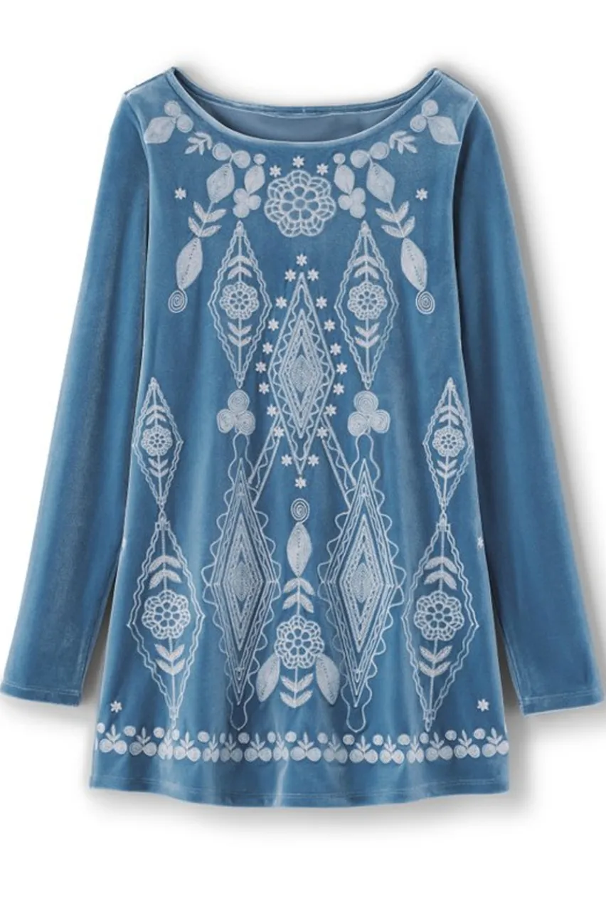 Soft Surroundings Nori Embroidered Velvet Tunic- Tops