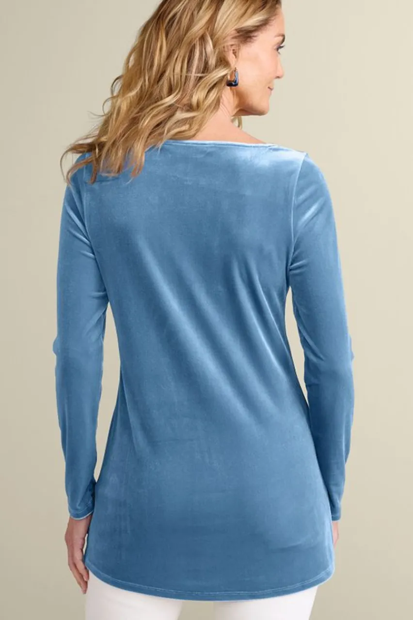 Soft Surroundings Nori Embroidered Velvet Tunic- Tops