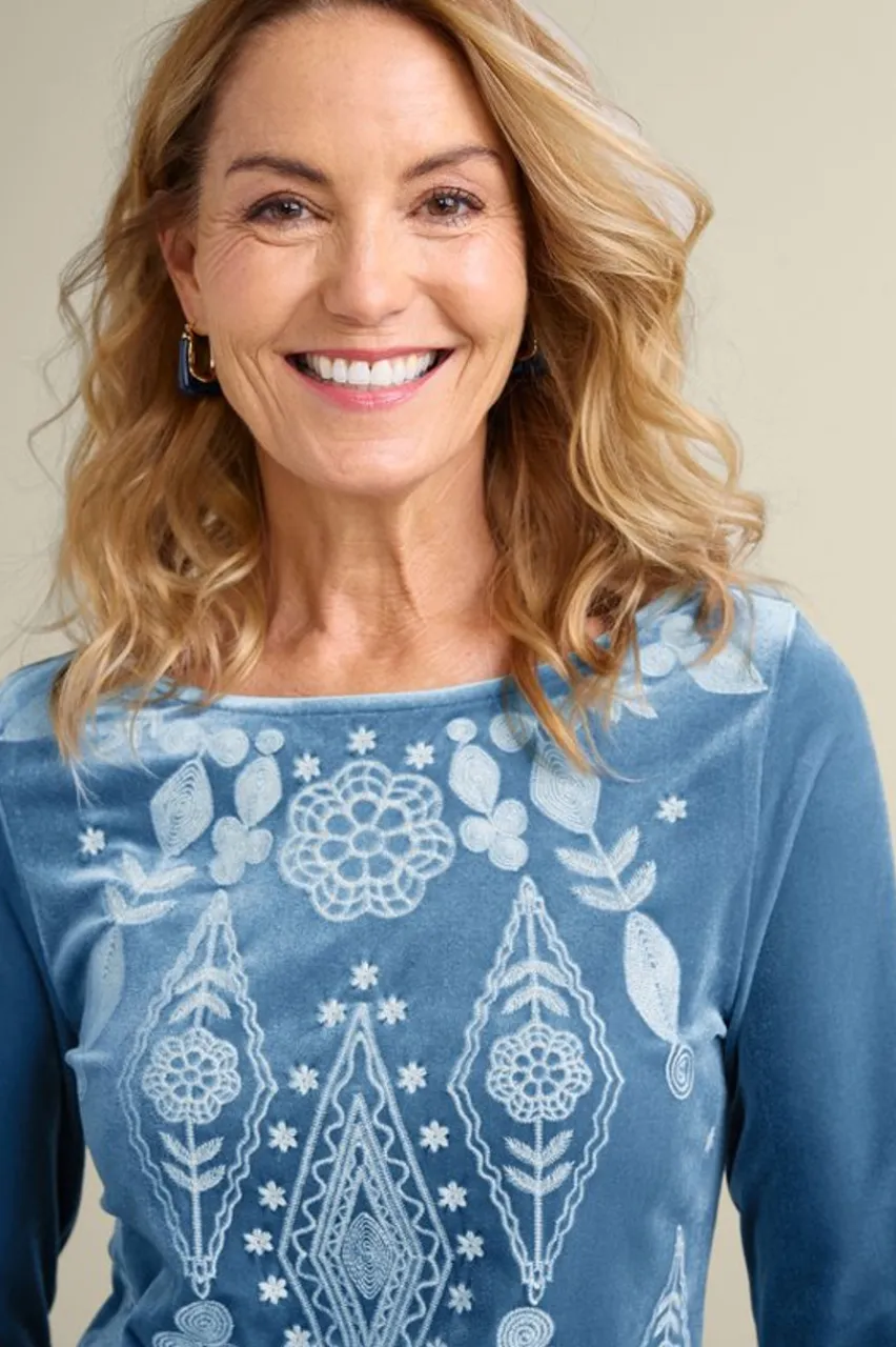 Soft Surroundings Nori Embroidered Velvet Tunic- Tops