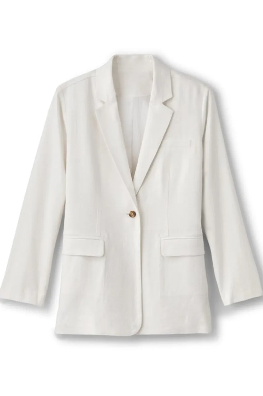 Soft Surroundings Portofino Linen Blend Boyfriend Blazer- Toppers|Dresses