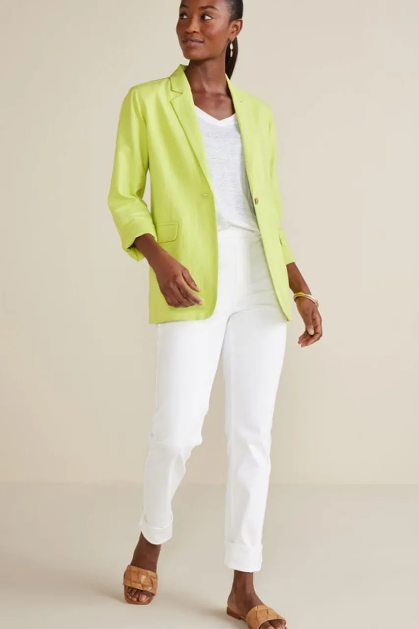 Soft Surroundings Portofino Linen Blend Boyfriend Blazer- Toppers|Dresses
