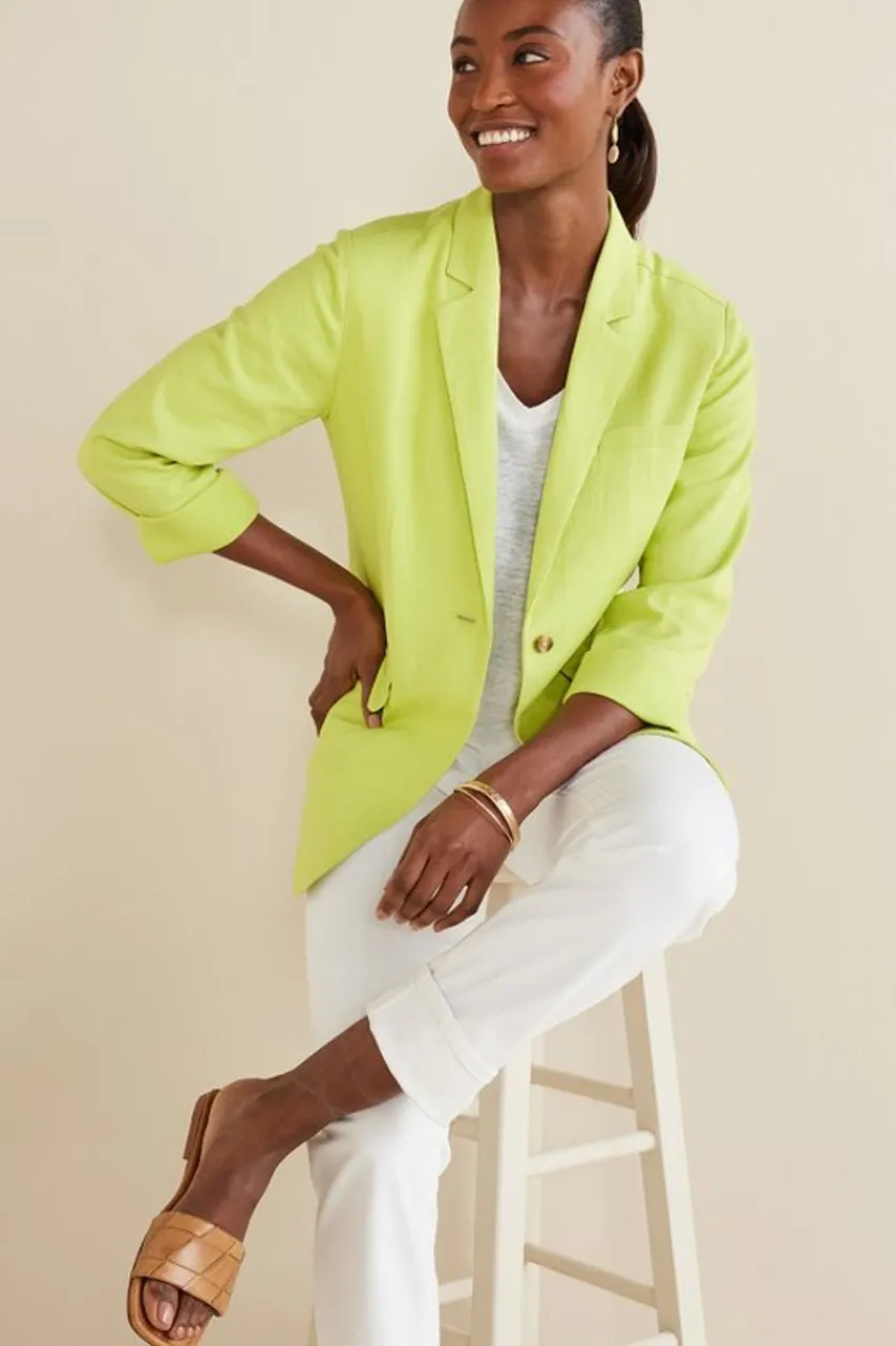 Soft Surroundings Portofino Linen Blend Boyfriend Blazer- Toppers|Dresses