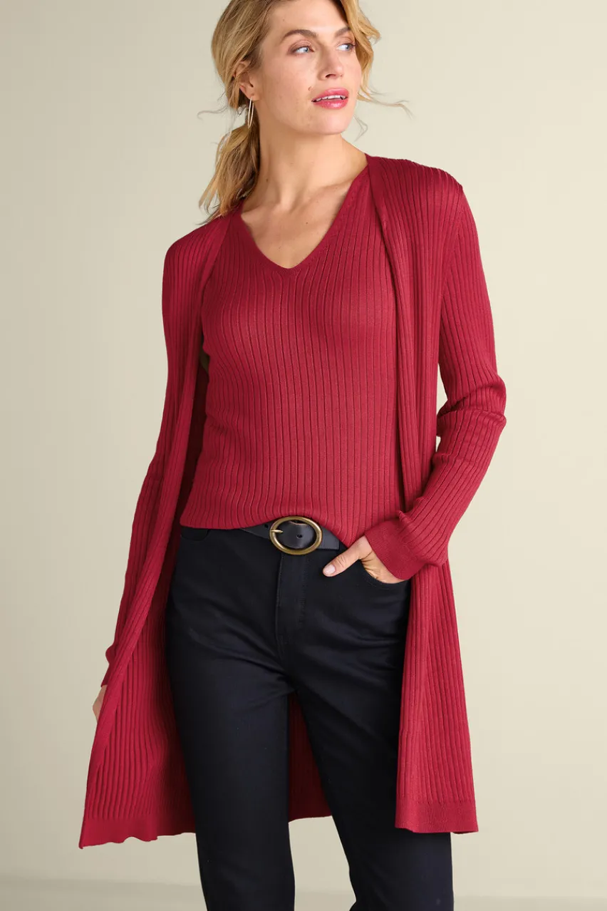 Soft Surroundings Soft Essential Ribbed Long Cardi- Tops|Sweaters & Cardigans